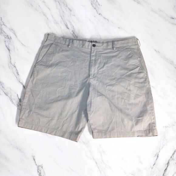 Izod mens grey basic flat front chino shorts - size 38 - Picture 1 of 9